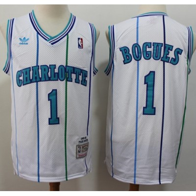 Charlotte Hornets #1 Muggsy Bogues White Throwback Stitched NBA Jersey Men's